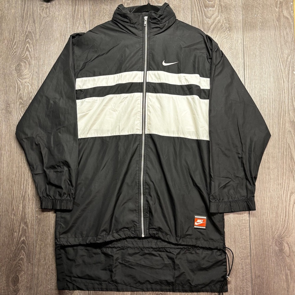 Vintage 90s Nike Team Medium Sports Windbreaker Jacket Black White Mens Long
